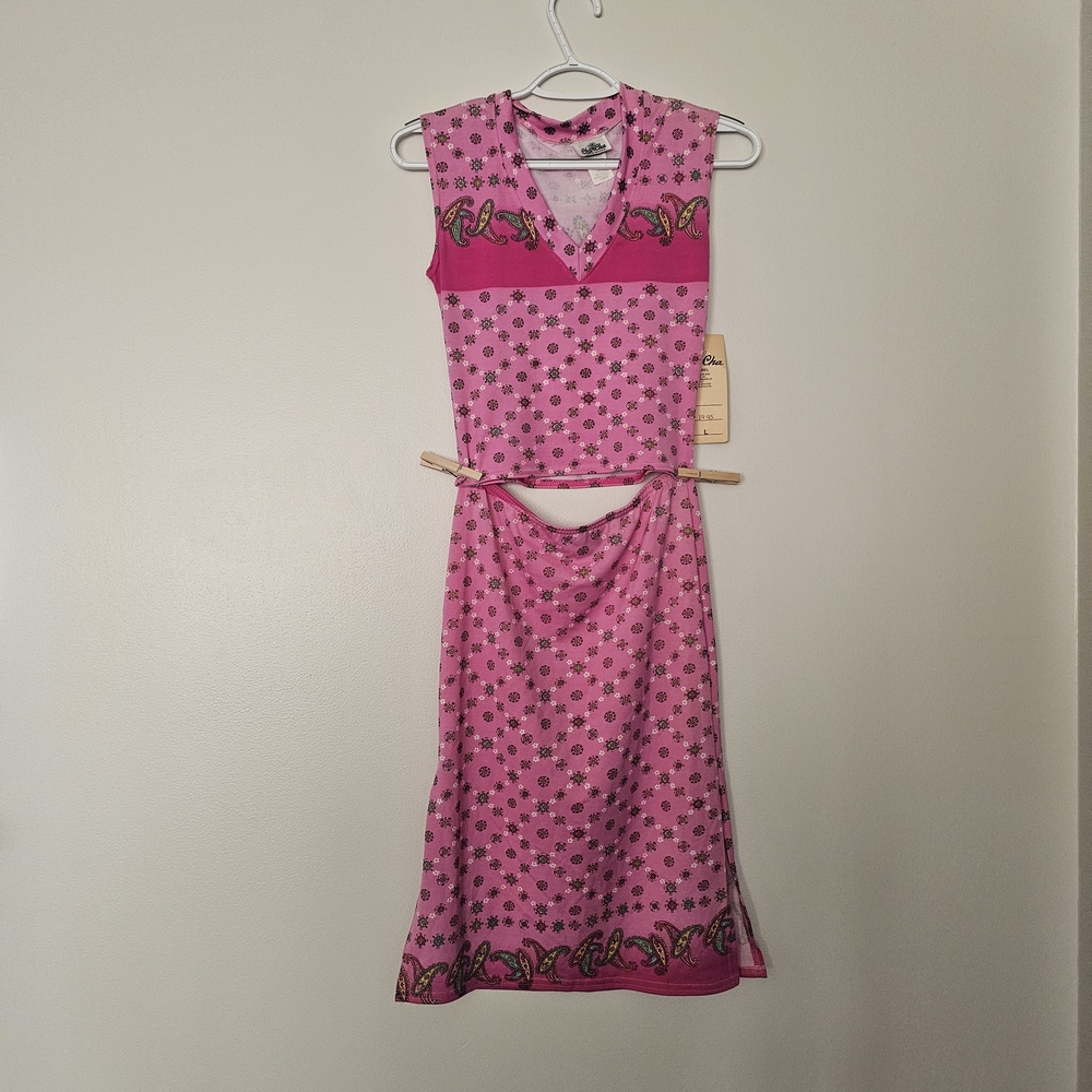 ChaCha Pink Paisley Midi Skirt Set Vintage Paper Tag NWT Y2K 90s Boho Floral